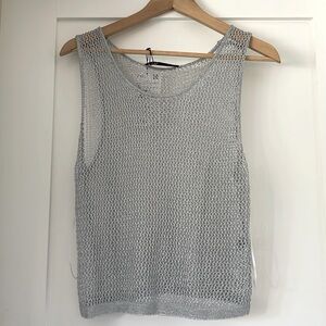 Silver metallic mesh tank top